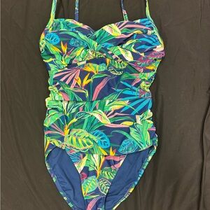 Bleu Rod Beattie Navy Tropical Leaf One-Piece Swimsuit
